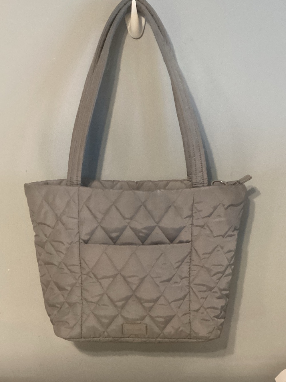 Quilted Tote Bag in Light Gray - Women's Shoulder Bag